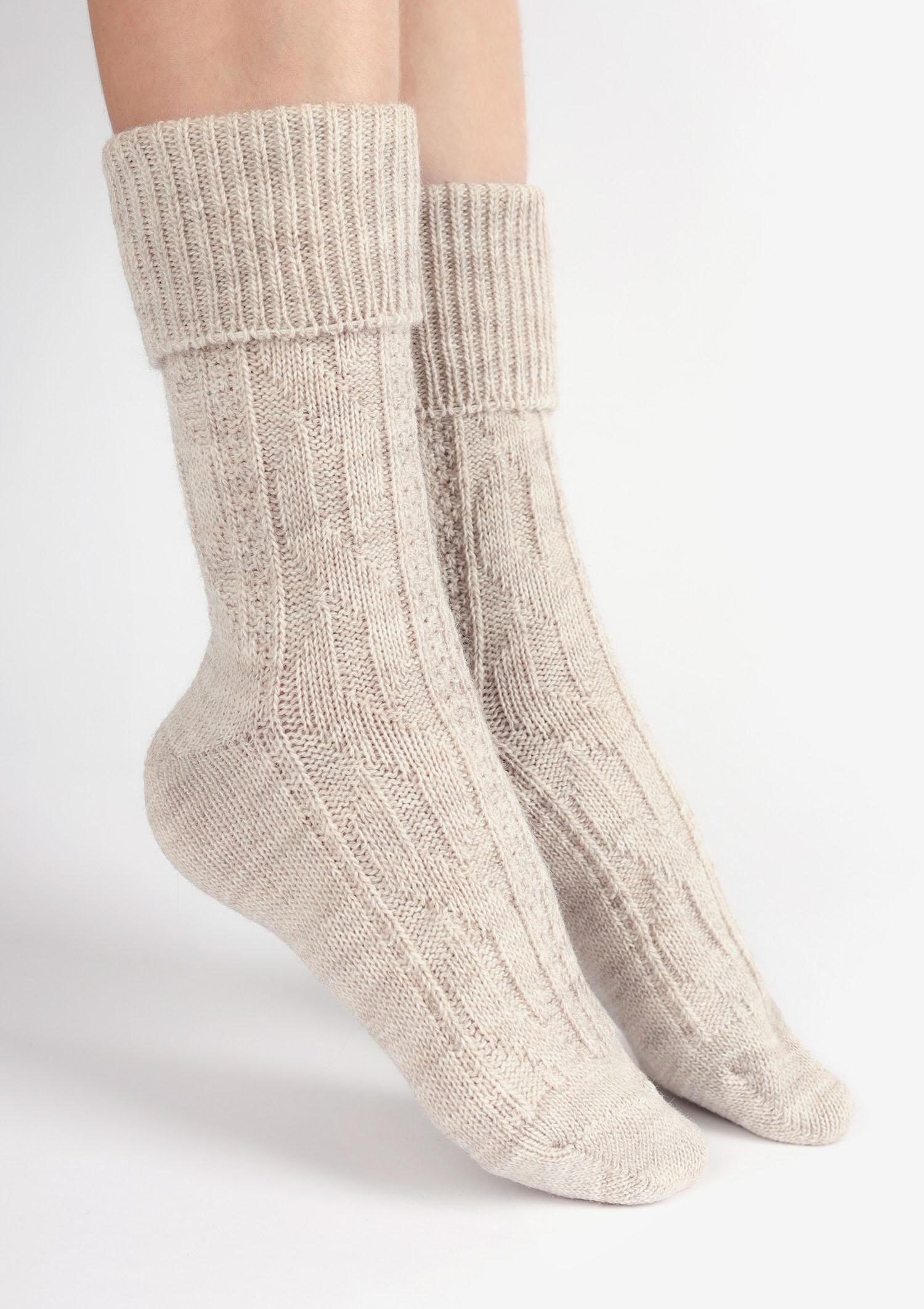 Skarpety damskie ciepłe z wełną piaskowe