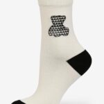 Skarpetki damskie z misiem w pepitkę ecru