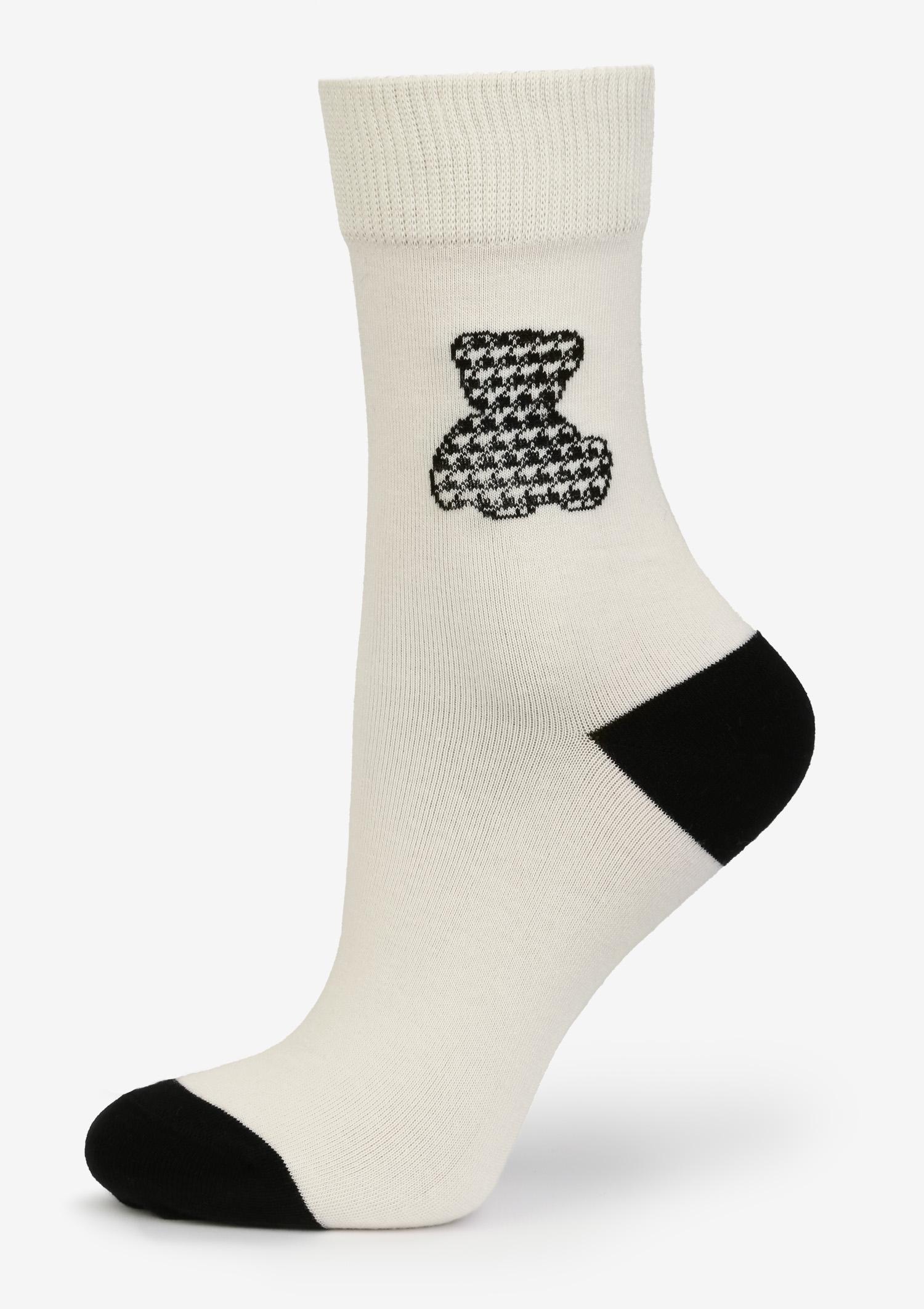 Skarpetki damskie z misiem w pepitkę ecru