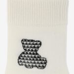 Skarpetki damskie z misiem w pepitkę ecru