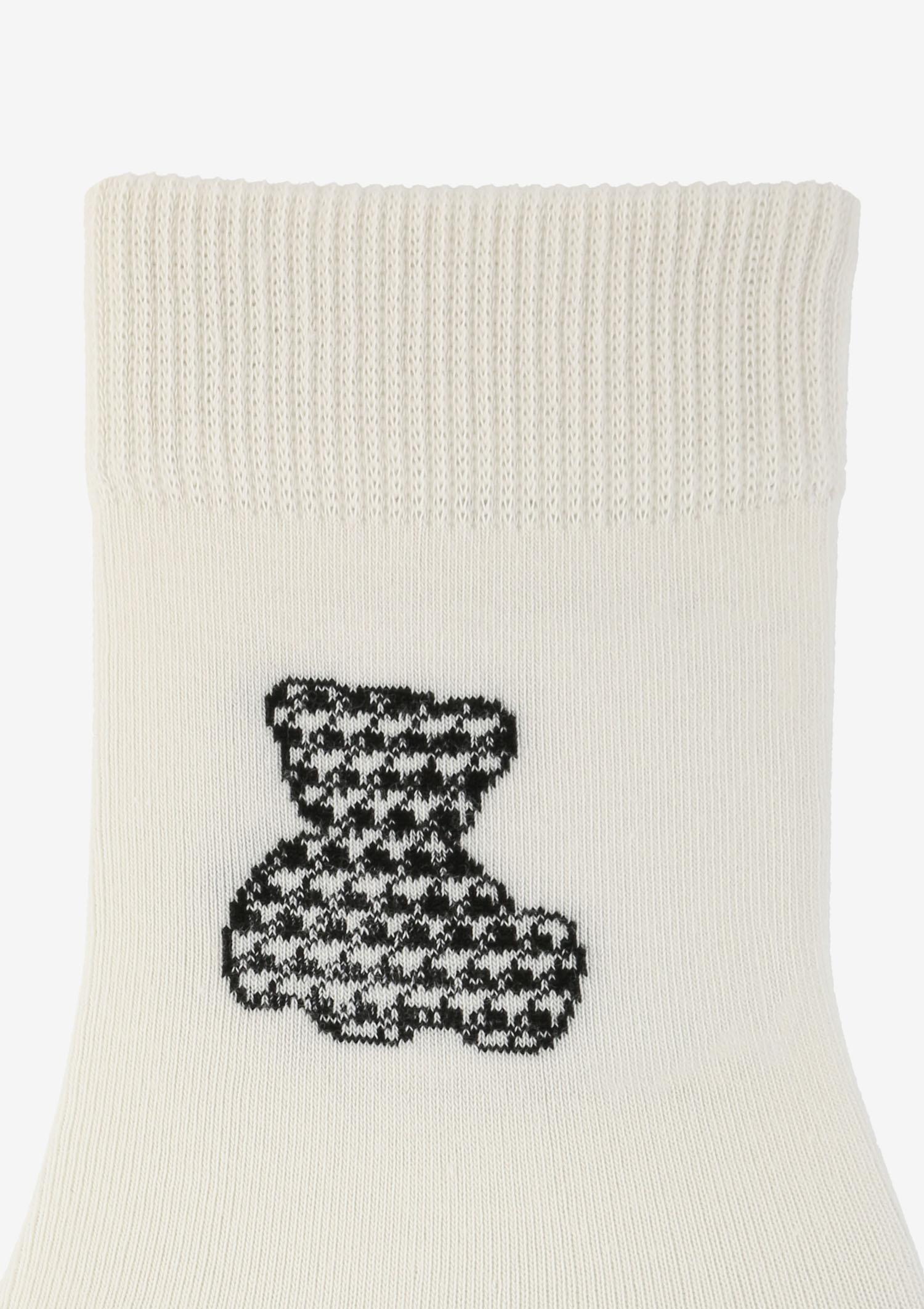 Skarpetki damskie z misiem w pepitkę ecru Skarpetki damskie z misiem w pepitkę ecru