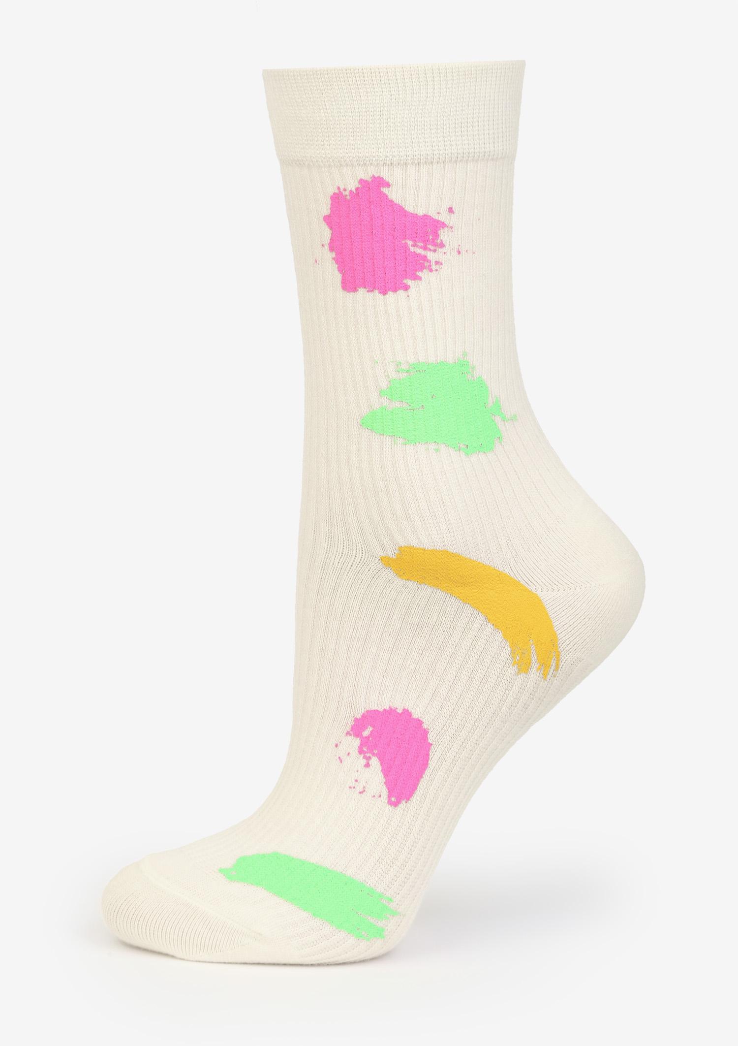 Skarpetki bawełniane z kolorową farbką białe