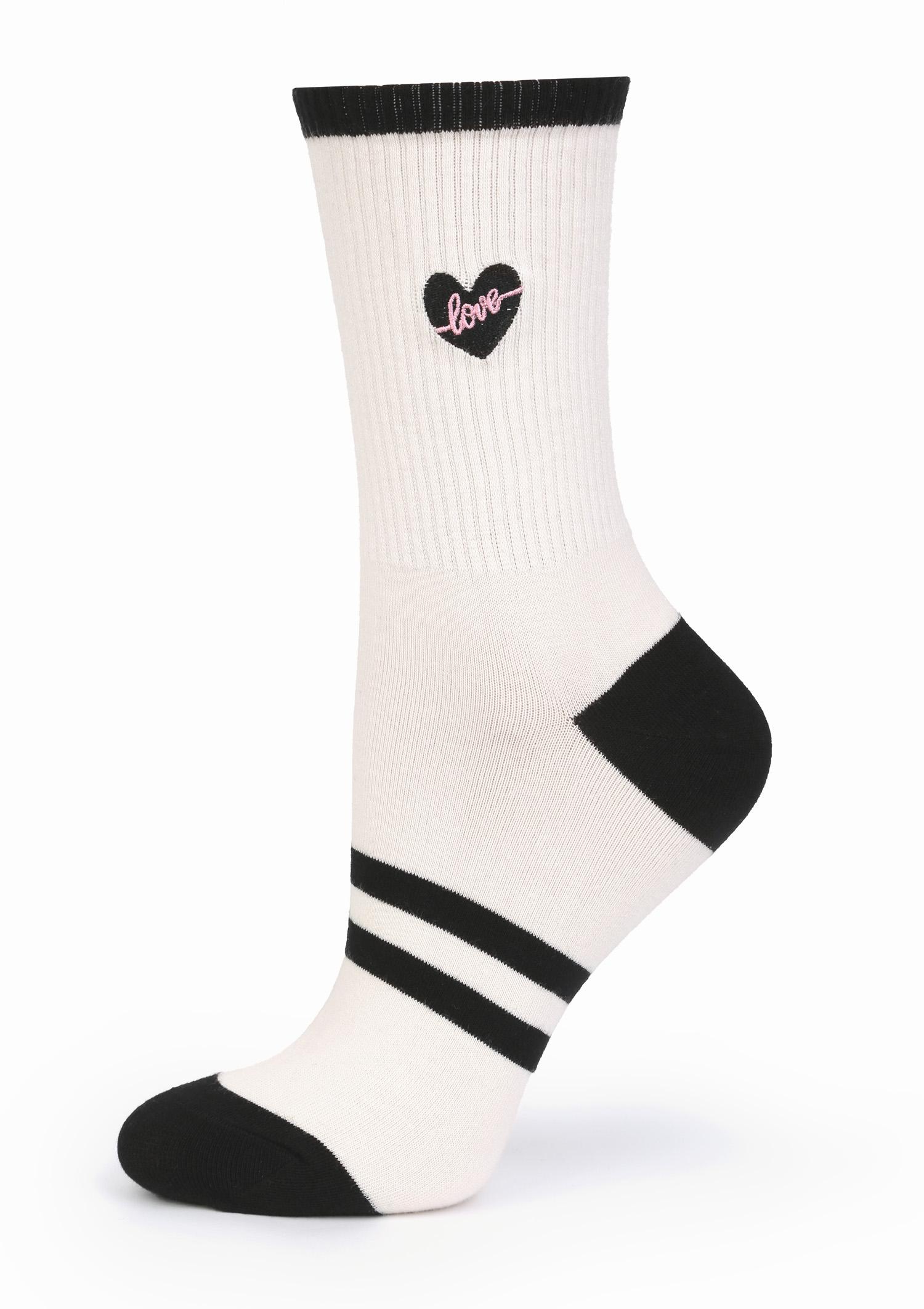 Skarpetki damskie z wyhaftowanym sercem ecru