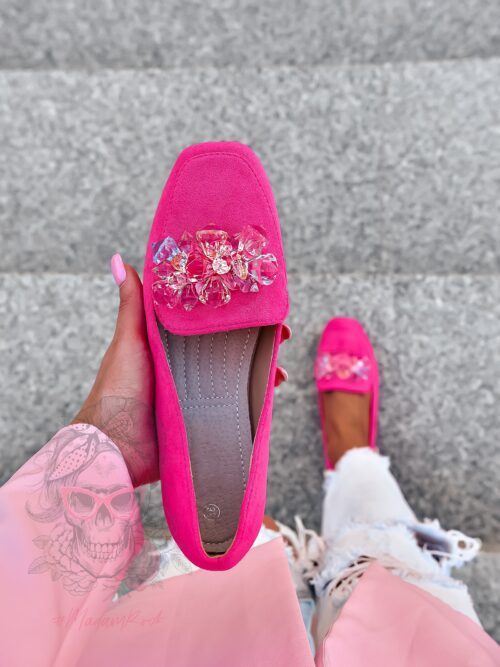 Mokasyny z kamieniami Madam Malio różowe