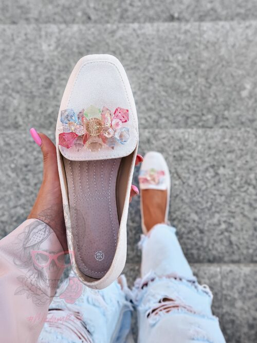 Mokasyny z kamieniami Madam Malio beżowe