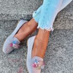 Mokasyny z kamieniami Madam Malio szare