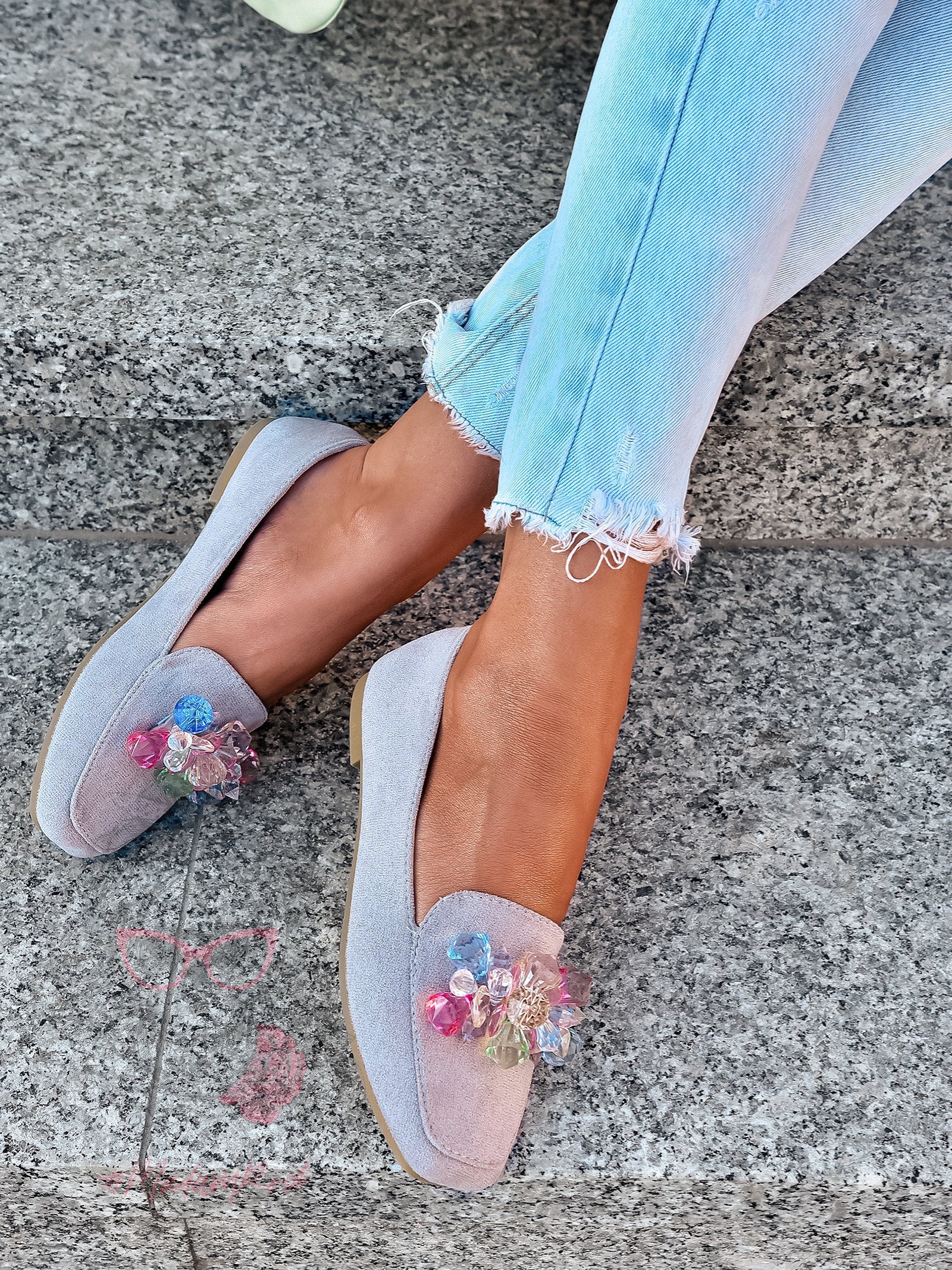 Mokasyny z kamieniami Madam Malio szare