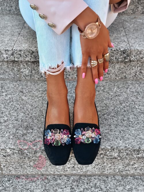 Mokasyny z kamieniami Madam Malio czarne