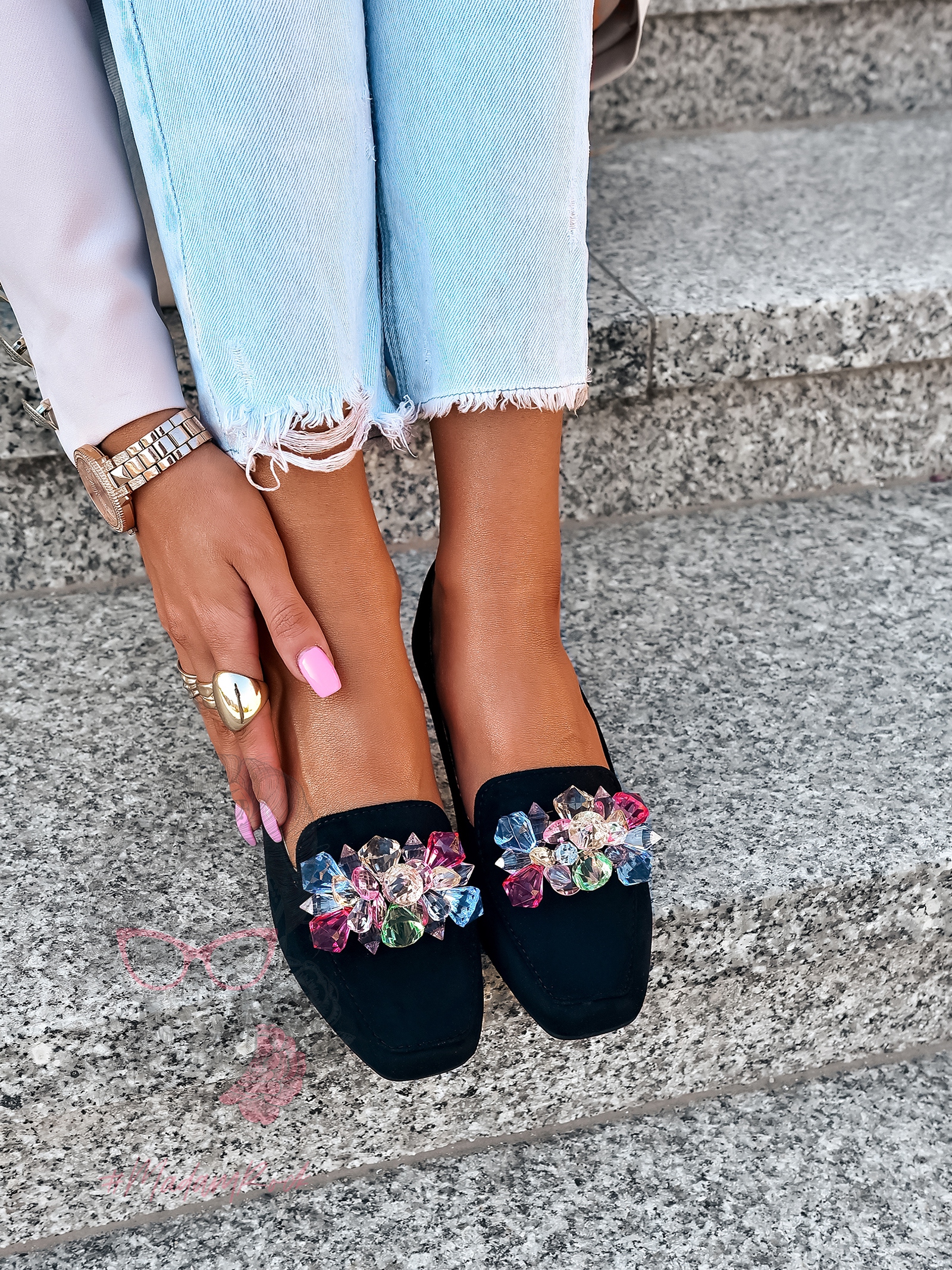 Mokasyny z kamieniami Madam Malio czarne Mokasyny z kamieniami Madam Malio czarne