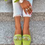 Mokasyny z kamieniami Madam Malio zielone