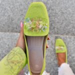 Mokasyny z kamieniami Madam Malio zielone