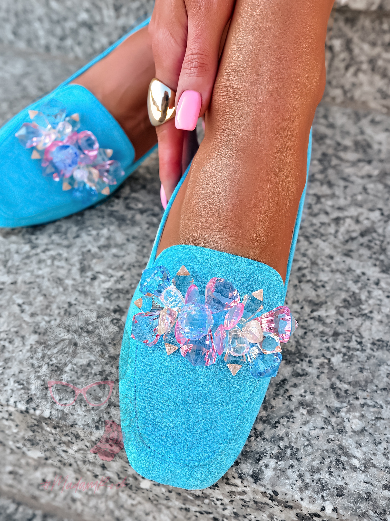 Mokasyny z kamieniami Madam Malio niebieskie Mokasyny z kamieniami Madam Malio niebieskie