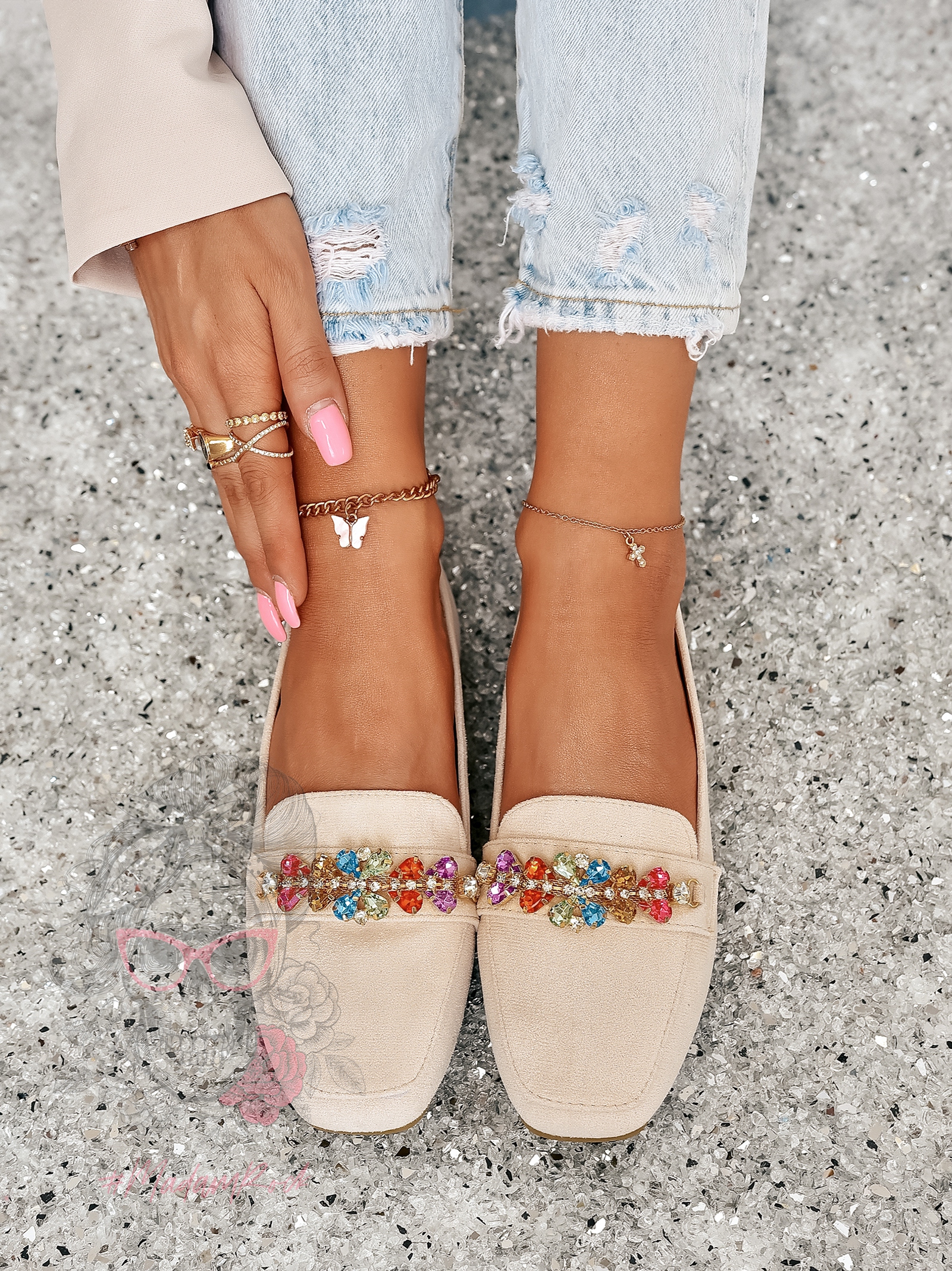 Mokasyny z kamieniami Madam Saco beżowe Mokasyny z kamieniami Madam Saco beżowe