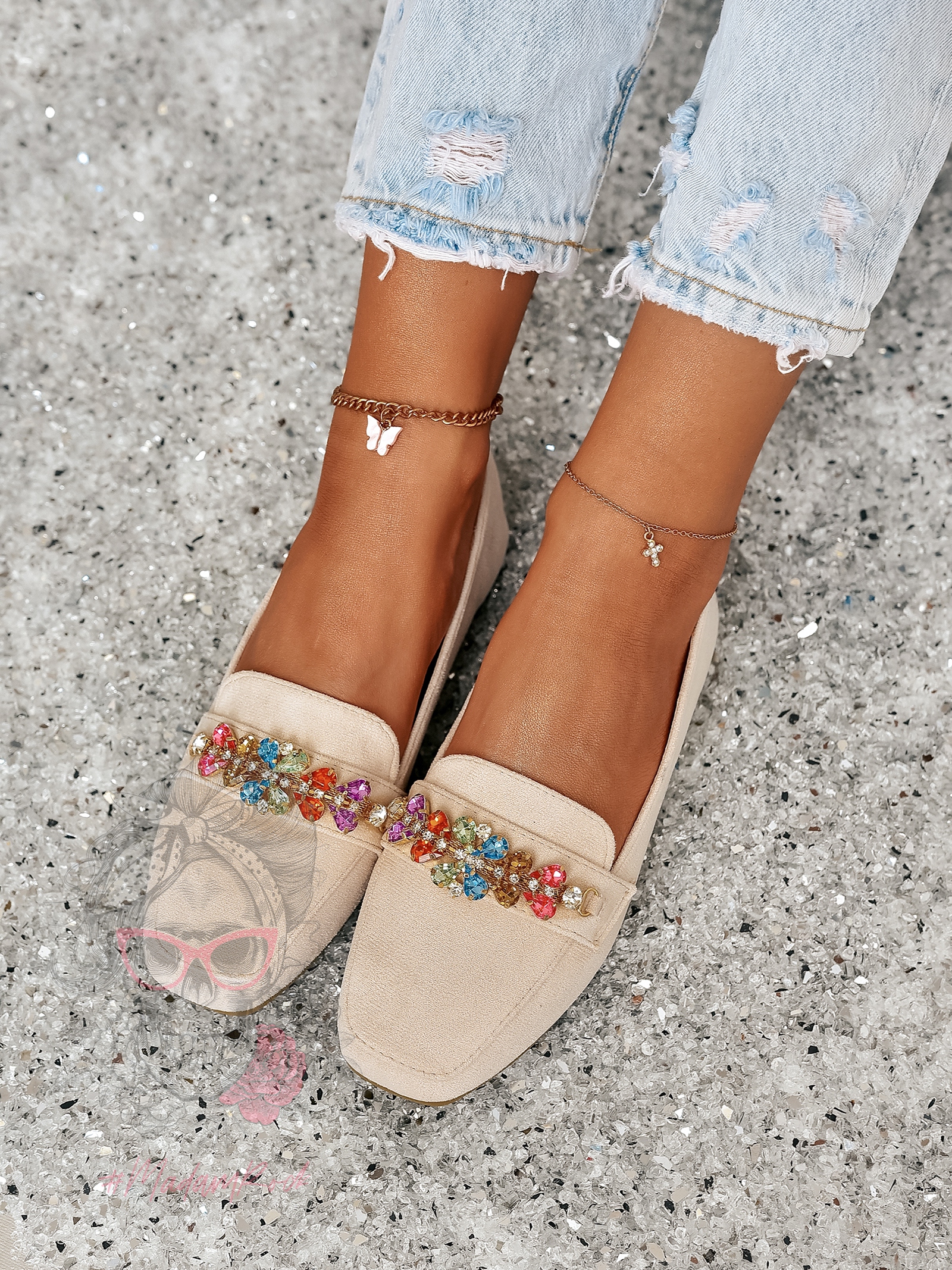 Mokasyny z kamieniami Madam Saco beżowe Mokasyny z kamieniami Madam Saco beżowe