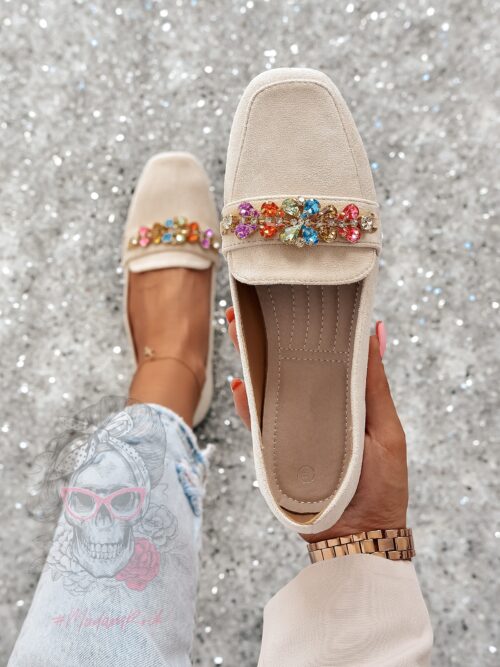 Mokasyny z kamieniami Madam Saco beżowe