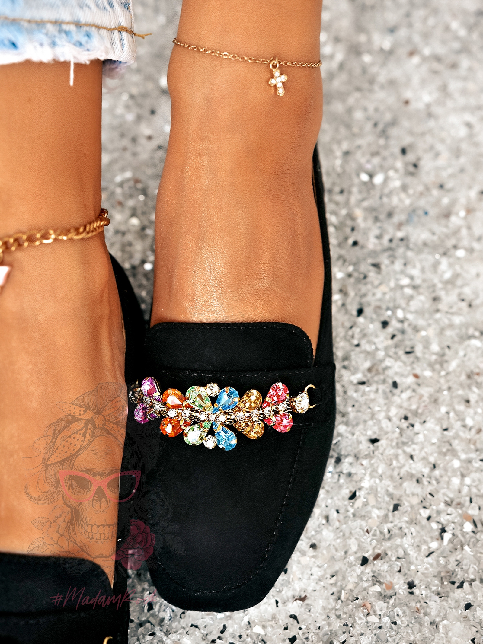 Mokasyny z kamieniami Madam Saco czarne