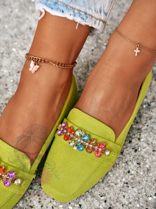 Mokasyny z kamieniami Madam Saco zielone