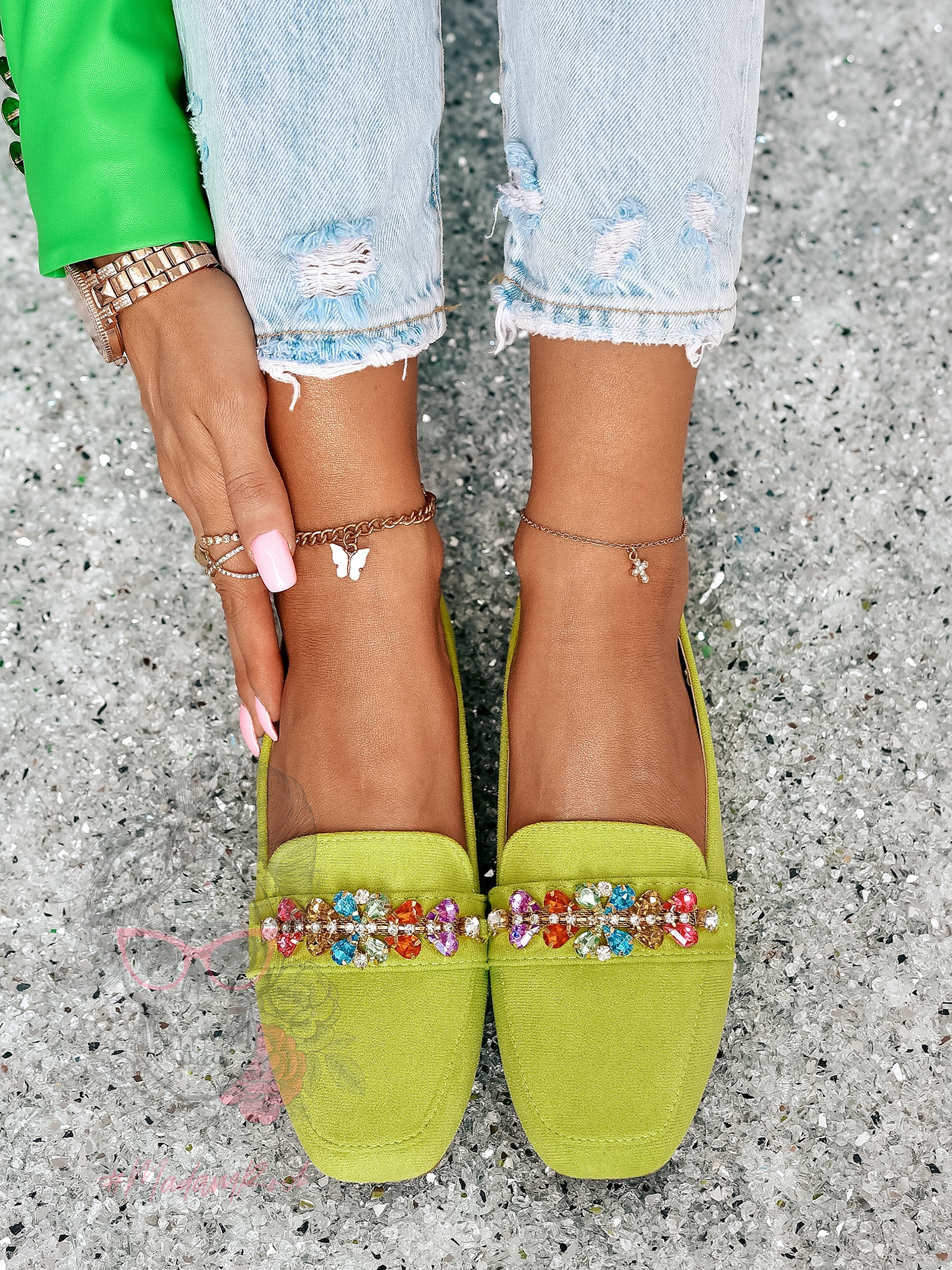 Mokasyny z kamieniami Madam Saco zielone Mokasyny z kamieniami Madam Saco zielone