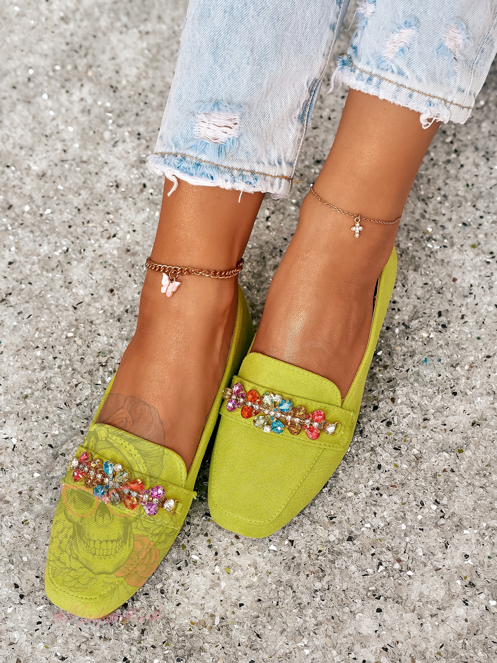 Mokasyny z kamieniami Madam Saco zielone Mokasyny z kamieniami Madam Saco zielone