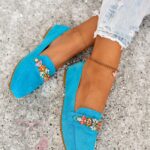 Mokasyny z kamieniami Madam Saco niebieskie