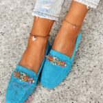 Mokasyny z kamieniami Madam Saco niebieskie