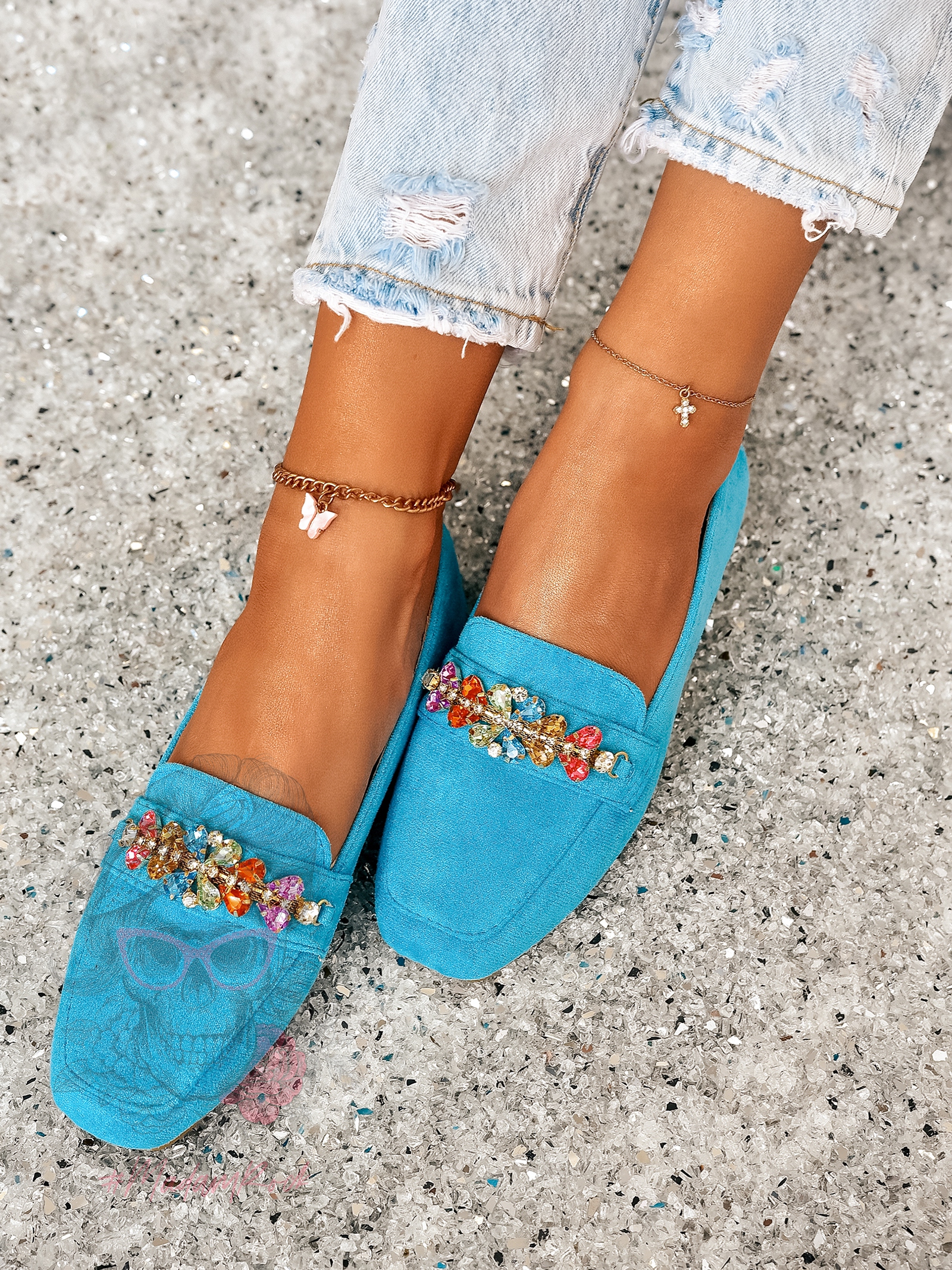 Mokasyny z kamieniami Madam Saco niebieskie