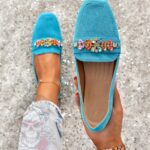 Mokasyny z kamieniami Madam Saco niebieskie