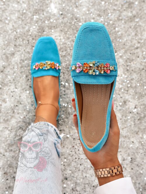 Mokasyny z kamieniami Madam Saco niebieskie