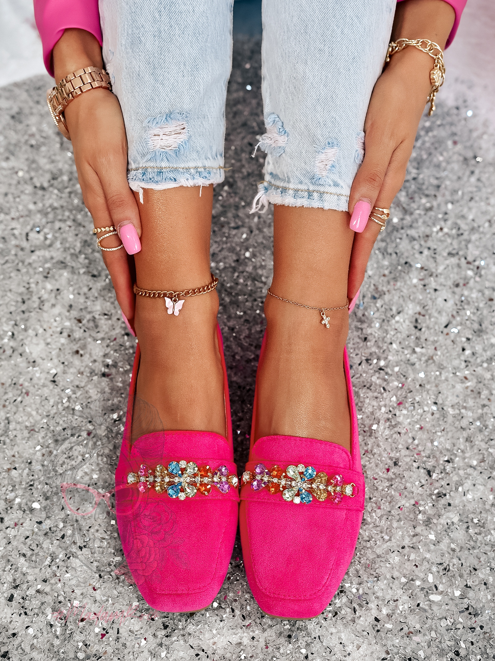 Mokasyny z kamieniami Madam Saco fuksja Mokasyny z kamieniami Madam Saco fuksja