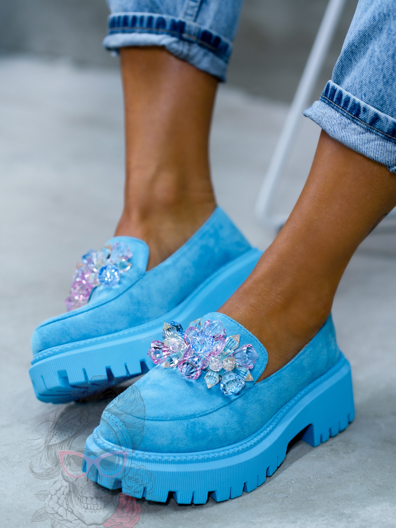 Mokasyny z kamieniami Madam Alecta błękitne Mokasyny z kamieniami Madam Alecta błękitne