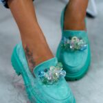 Mokasyny z kamieniami Madam Alecta miętowe