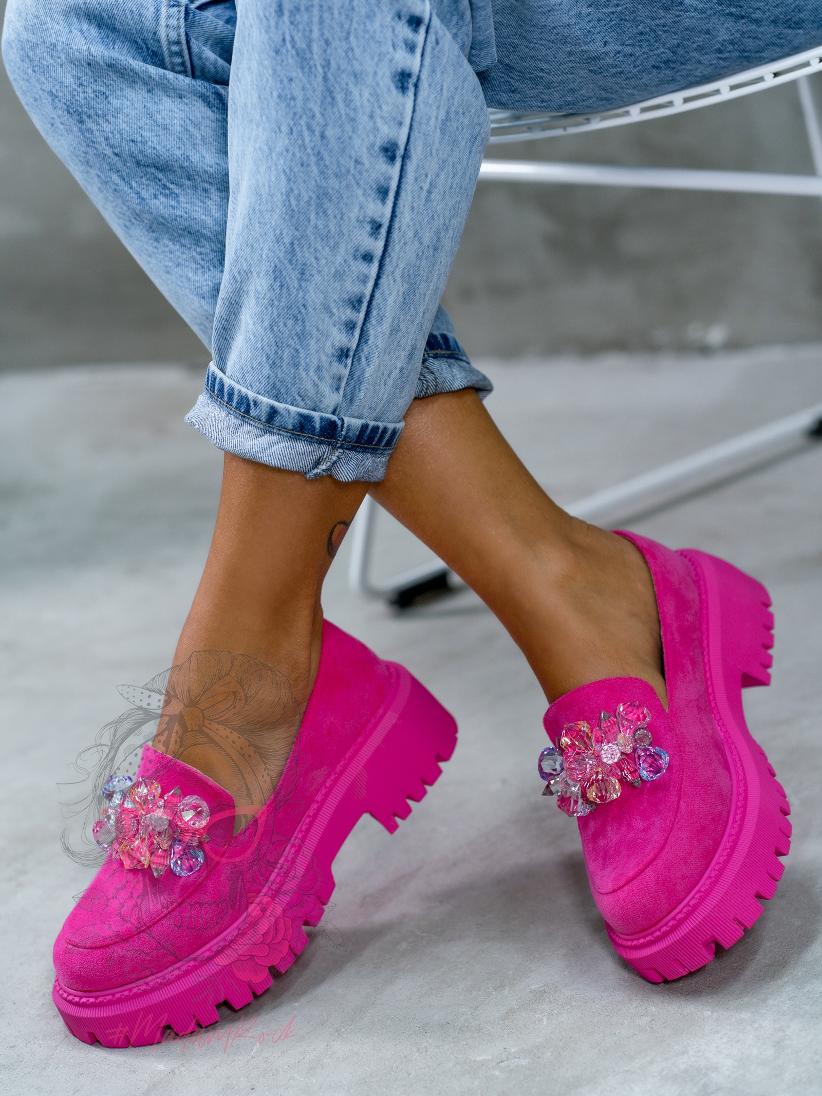 Mokasyny z kamieniami Madam Alecta różowe