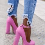 Czółenka na słupku Madam Pinkna różowe