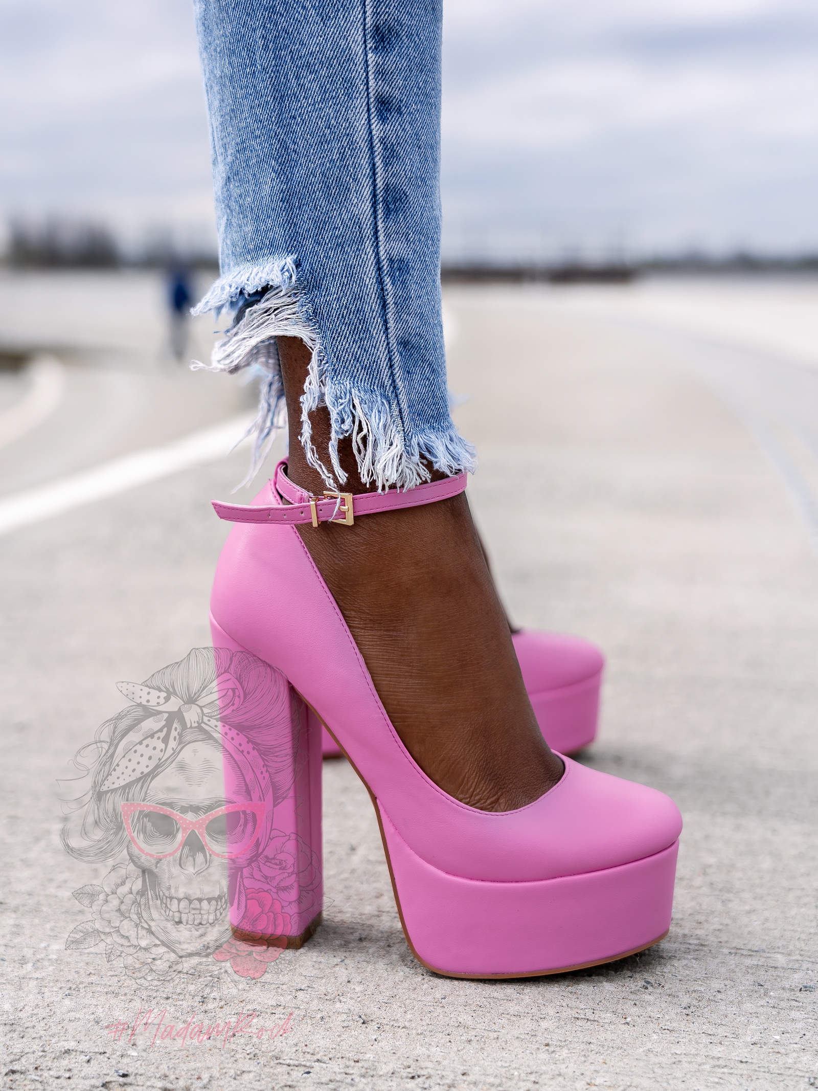 Czółenka na słupku Madam Pinkna różowe