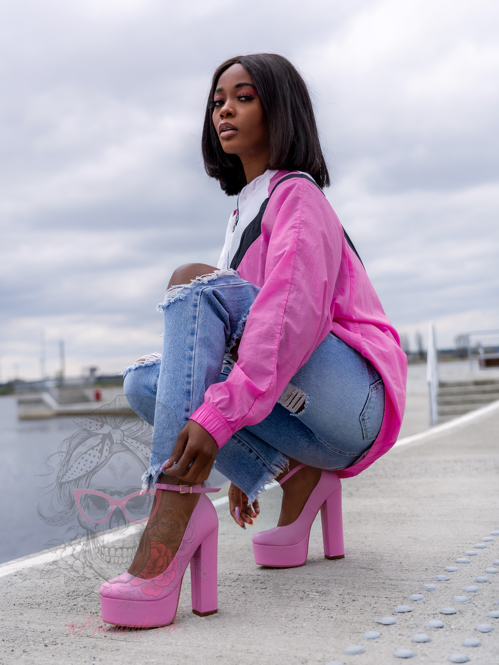 Czółenka na słupku Madam Pinkna różowe