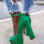 Czółenka na słupku Madam Pinkna zielone