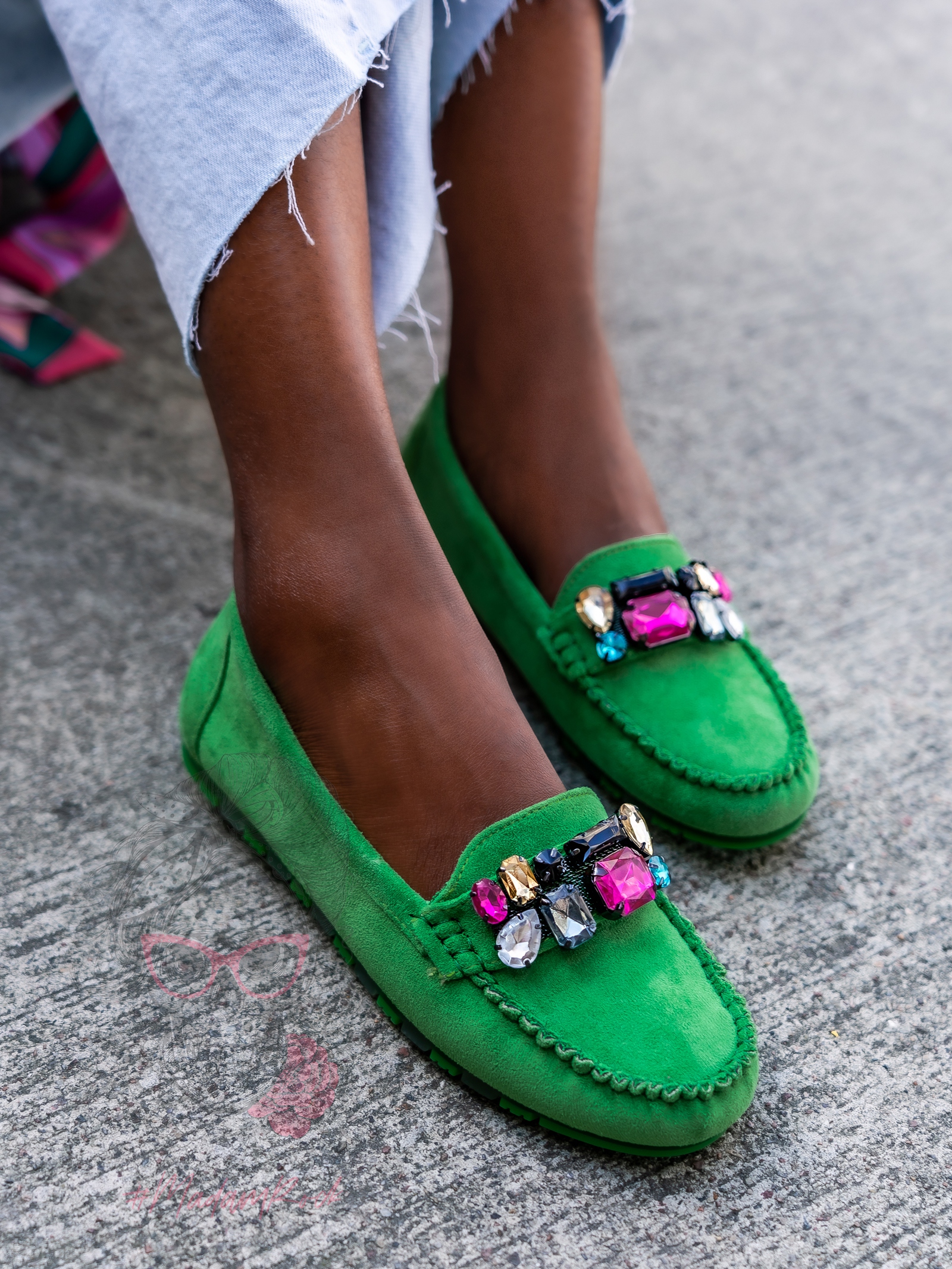 Mokasyny zamszowe Madam Nekos zielone