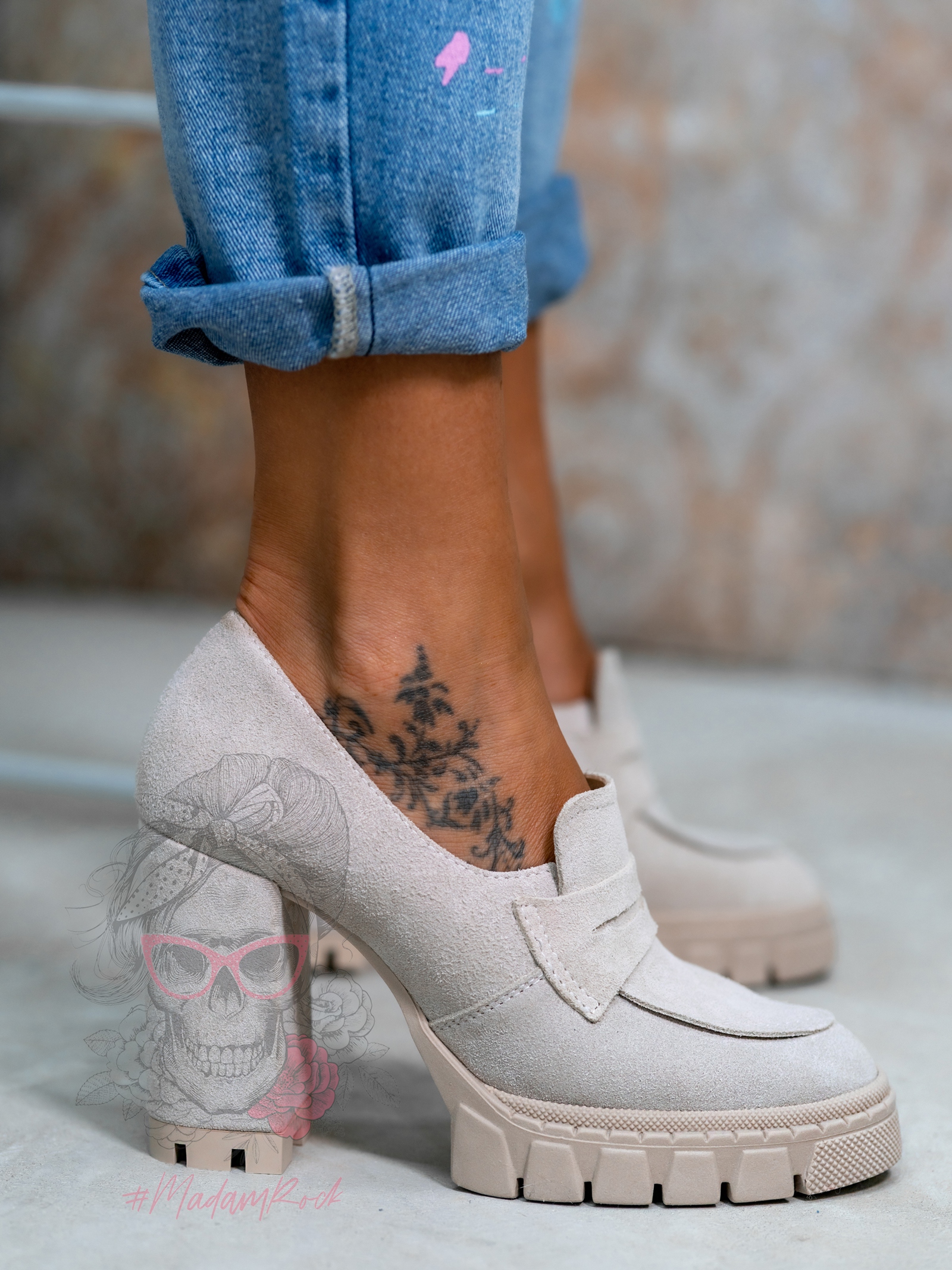 Mokasyny na słupku Madam Gombi beżowe Mokasyny na słupku Madam Gombi beżowe