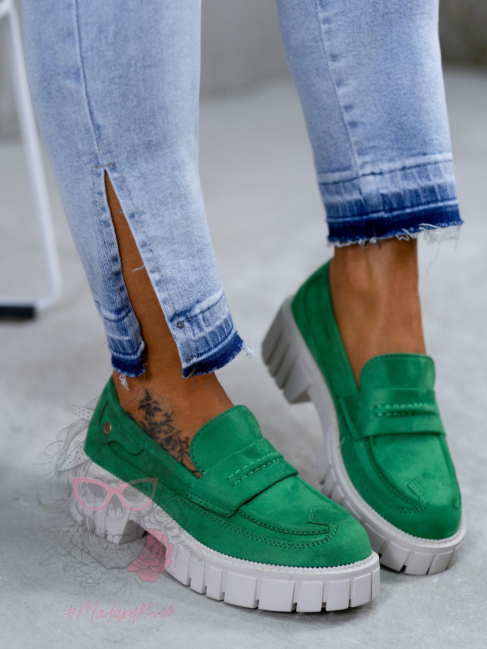 Mokasyny zamszowe Madam Fekes szmaragdowe Mokasyny zamszowe Madam Fekes szmaragdowe