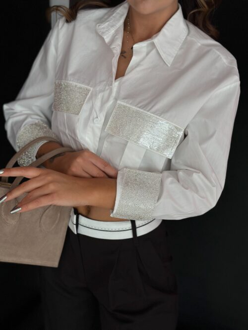 Koszula krótka z cyrkoniami Lova biała