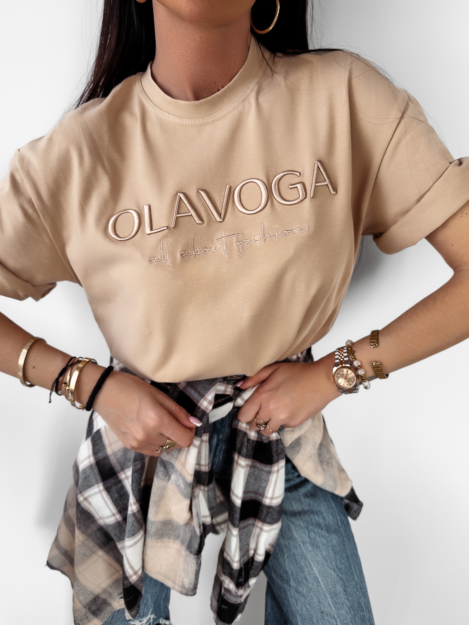 T-shirt klasyczny Asher Ola Voga beżowy