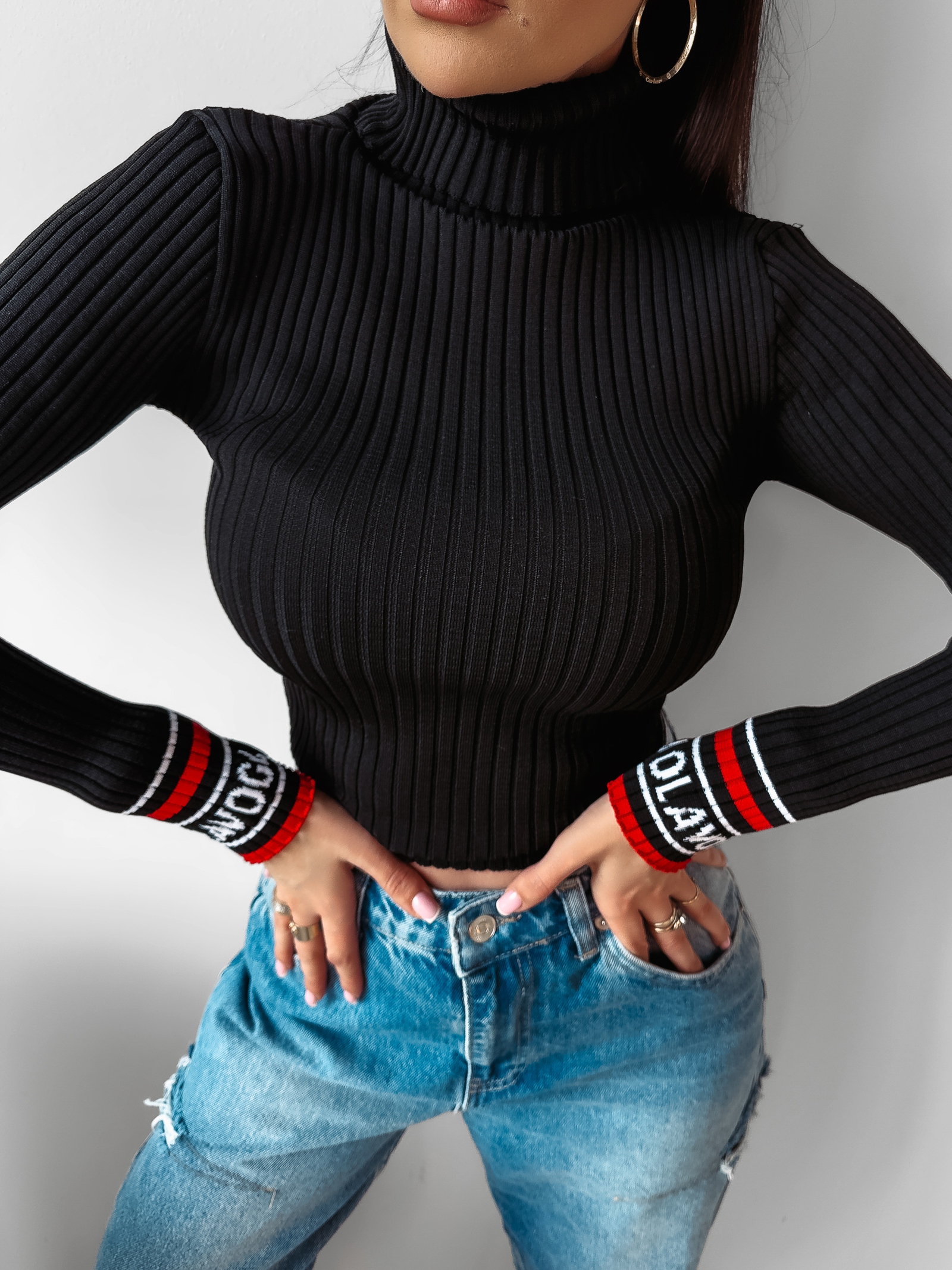 Golf prążkowany NEVE OLAVOGA czarny Golf prążkowany NEVE OLAVOGA czarny