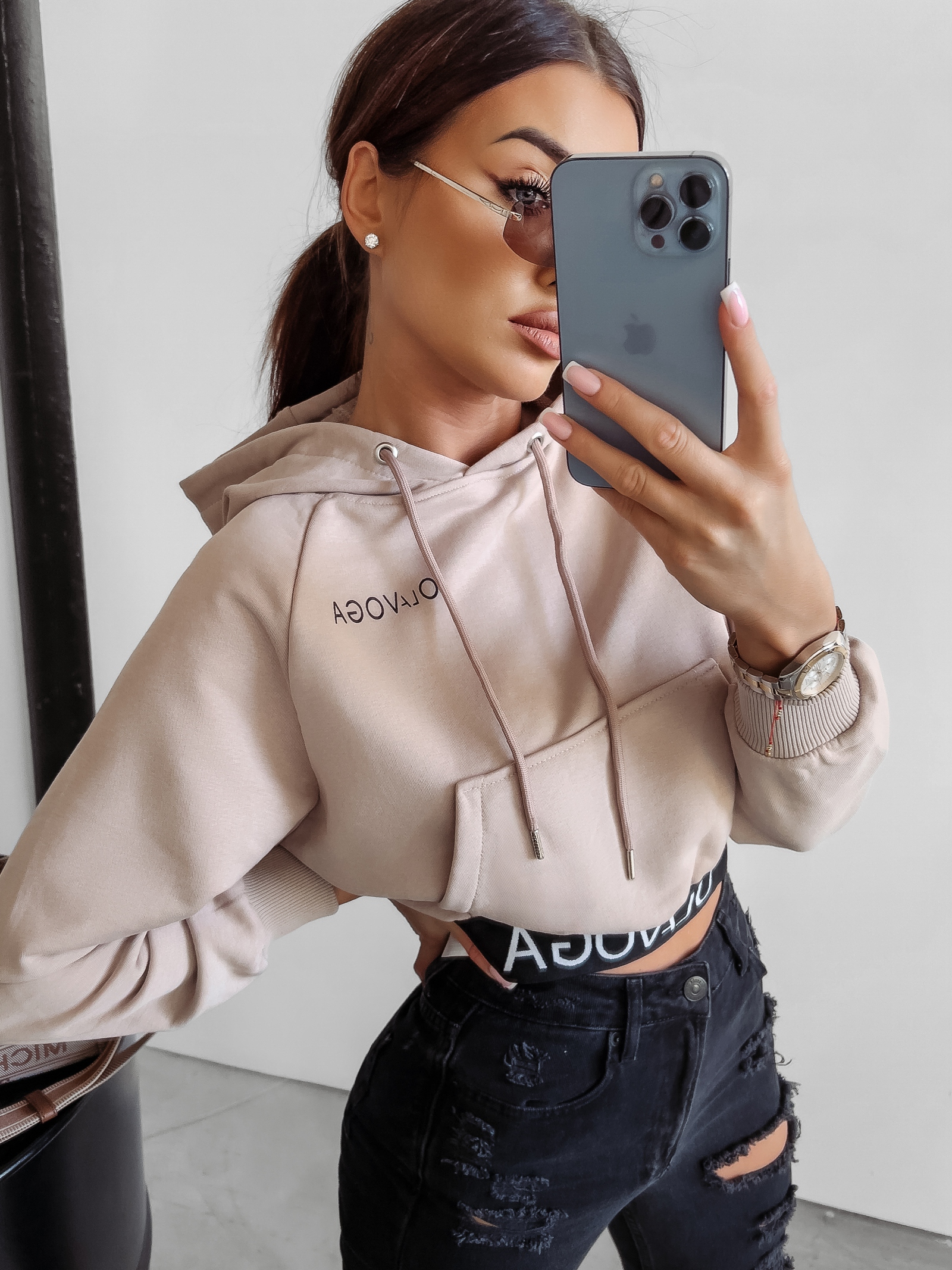 Bluza z kapturem Mannie Ola Voga beżowa