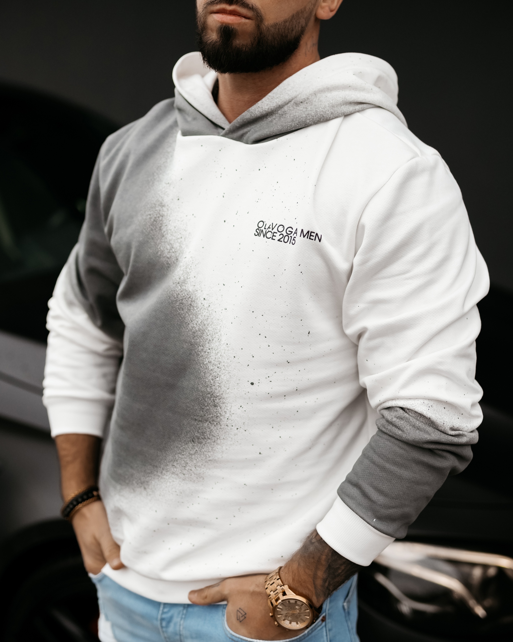 Bluza męska kangurka SPLASH OLAVOGA ecru