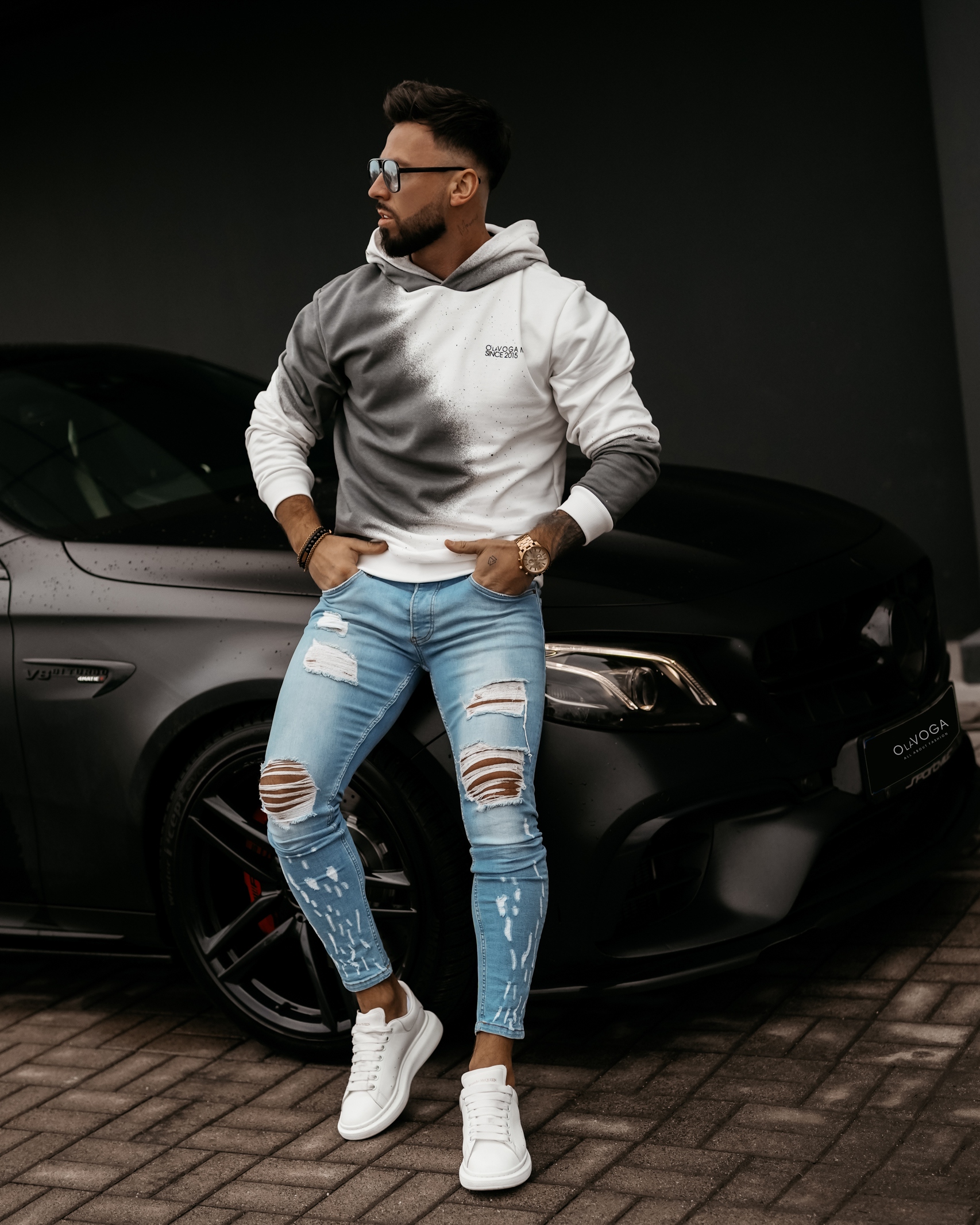 Bluza męska kangurka SPLASH OLAVOGA ecru Bluza męska kangurka SPLASH OLAVOGA ecru