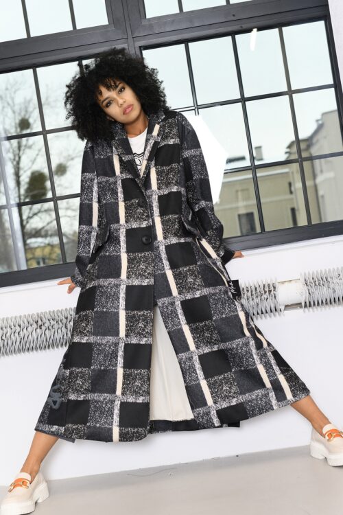 Płaszcz oversize MC ROMB w kratę czarno-szary