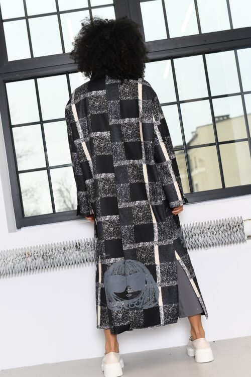 Płaszcz oversize MC ROMB w kratę czarno-szary