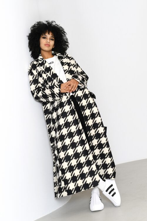 Płaszcz oversize MC ROMB w pepitkę czarno-biały