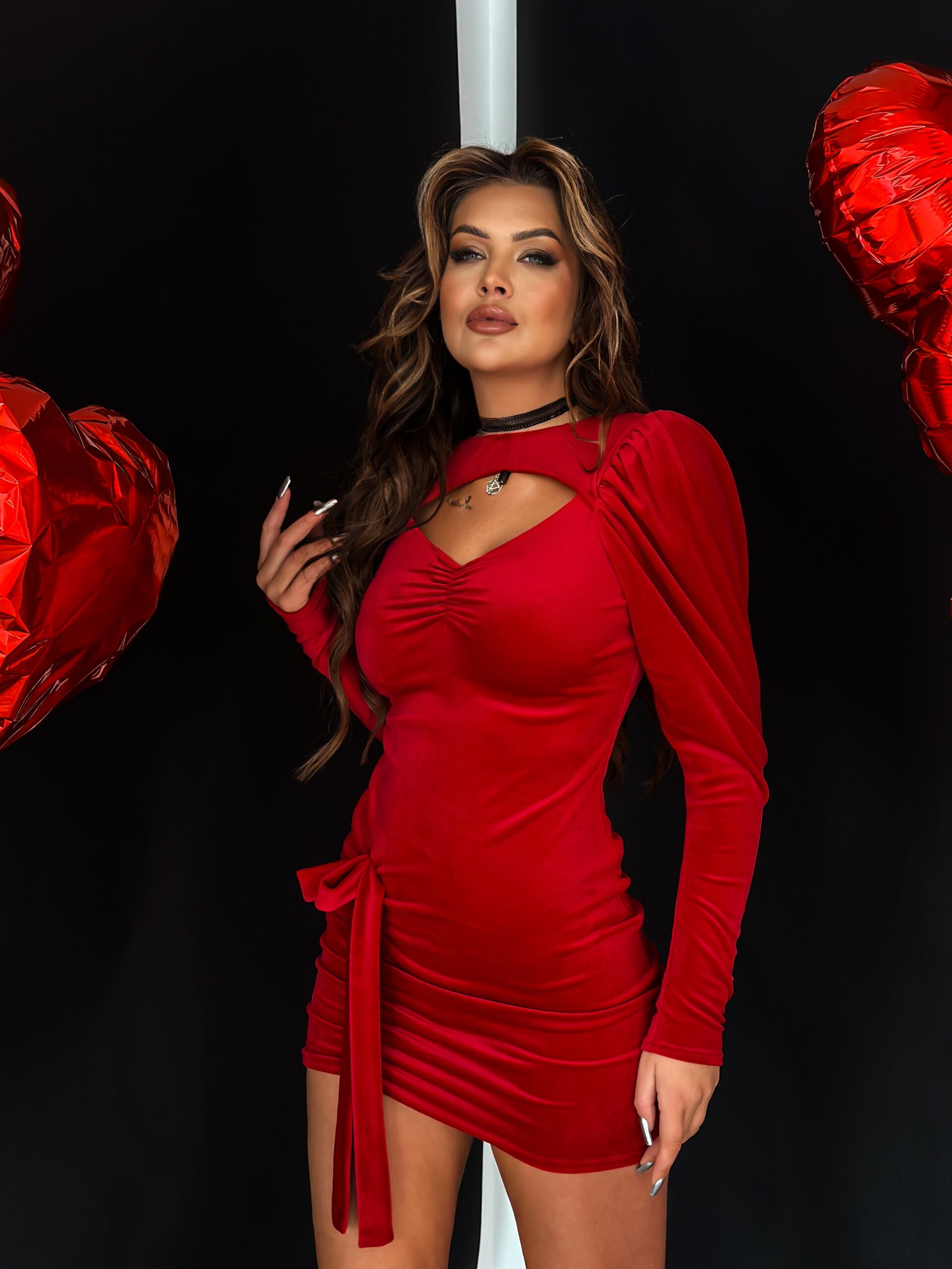 Sukienka welurowa NB Gast czerwona