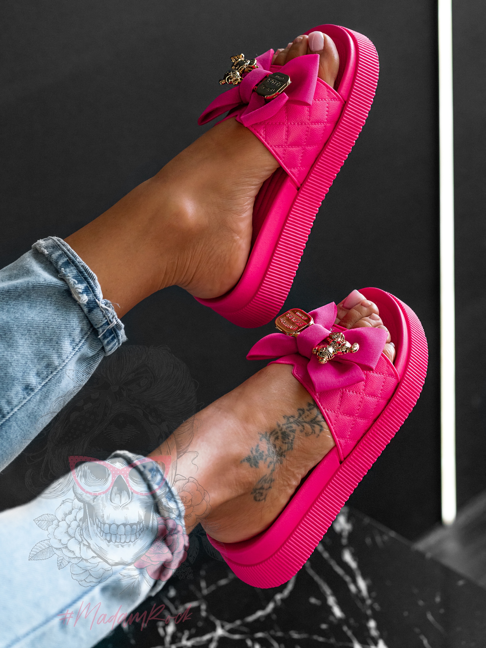 Klapki z misiem Rock Tods II fuksja Klapki z misiem Rock Tods II fuksja